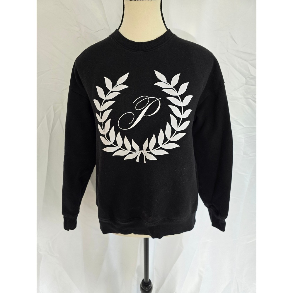 PINK Victoria's Secret Black Laurel Wreath P Logo Crewneck Sweatshirt Women's M